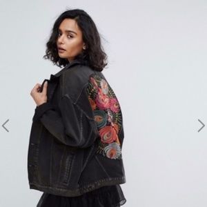 Free People Oversized Embroidered Denim Jacket
